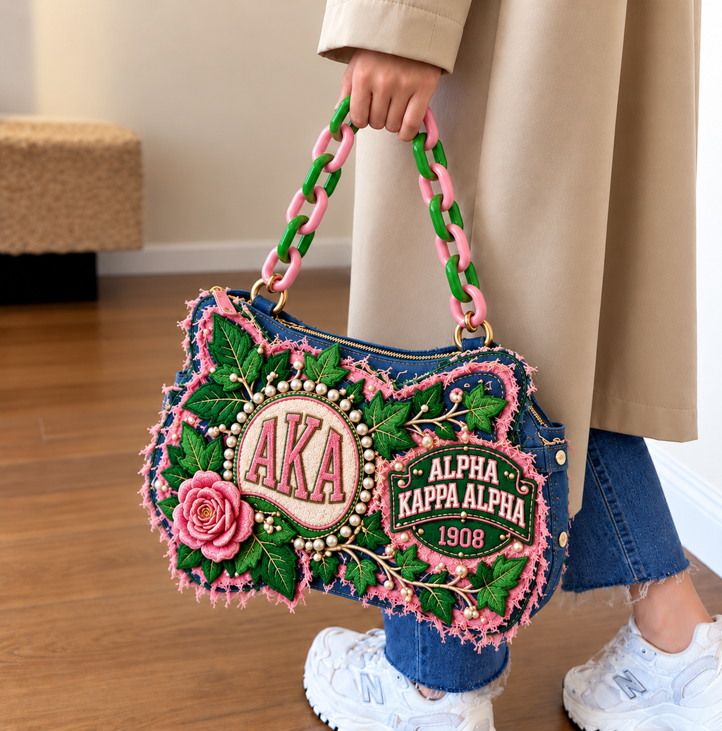 AKA Sculptural Embroidered Denim Handbag NTKO