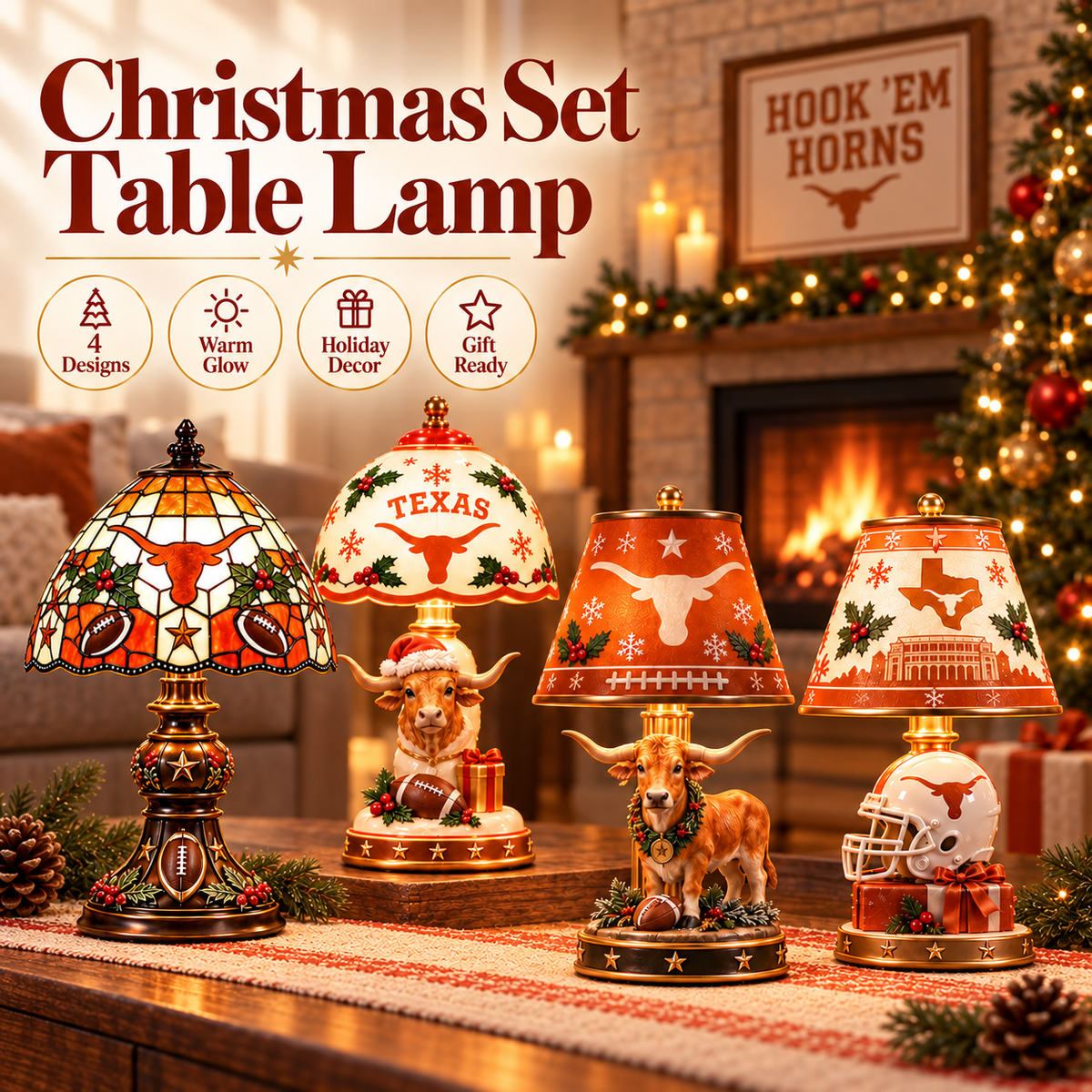TLS Premium Vintage Christmas Table Lamp Set TNSM