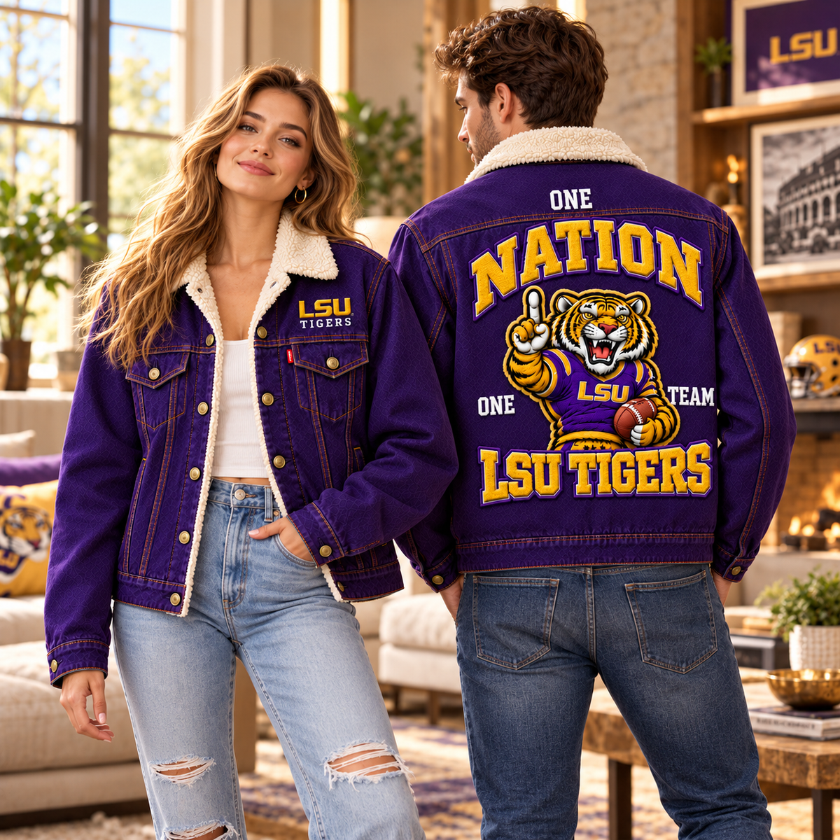 LSU Premium Fur-Lined Trucker Jacket BMD