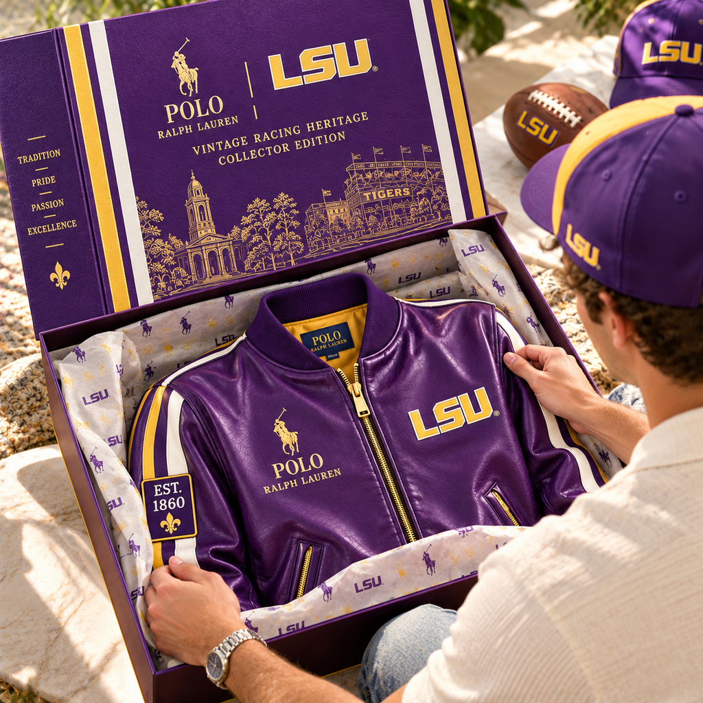 LSU PREMIUM LEATHER BOMBER JACKET NTNA